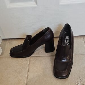 Women's Brown Block Heel Loafers